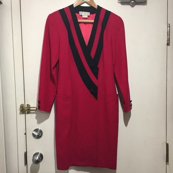 VINTAGE JACKIE K DOUBLE BREAST WOOL DRESSES SIZE 78 - Picture 2 of 7